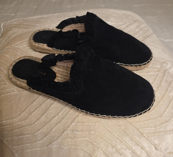 kate spade Shoes - Kate Spade Black Suede Ruffle Espadrilles Size 8